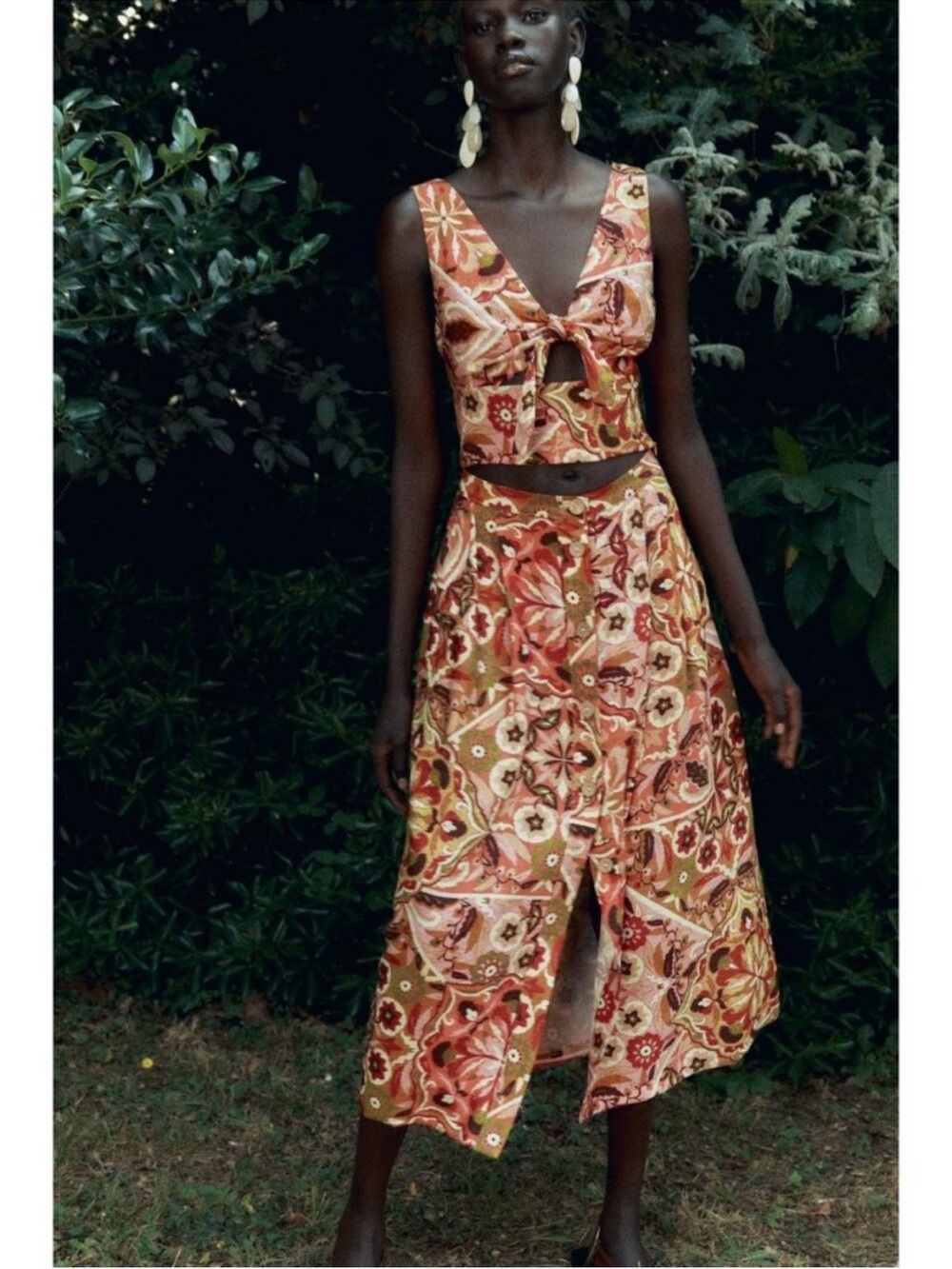 Zara printed Pink Multi Floral midi Skirt with Boho Print - Picture 2 of 4